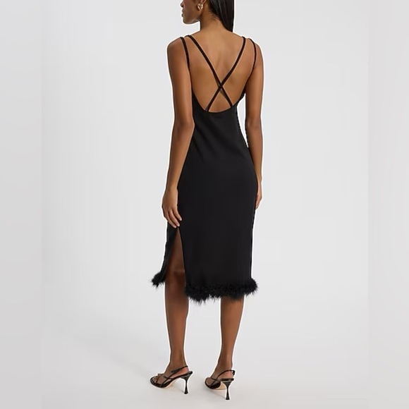 Sleeveless Double Strap Feather Hem Midi Sheath Dress - Picture 3 of 3
